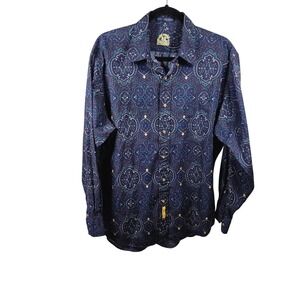 BD Baggies Mens Large Paisley Print Button Down Shirt Long Sleeve Cotton